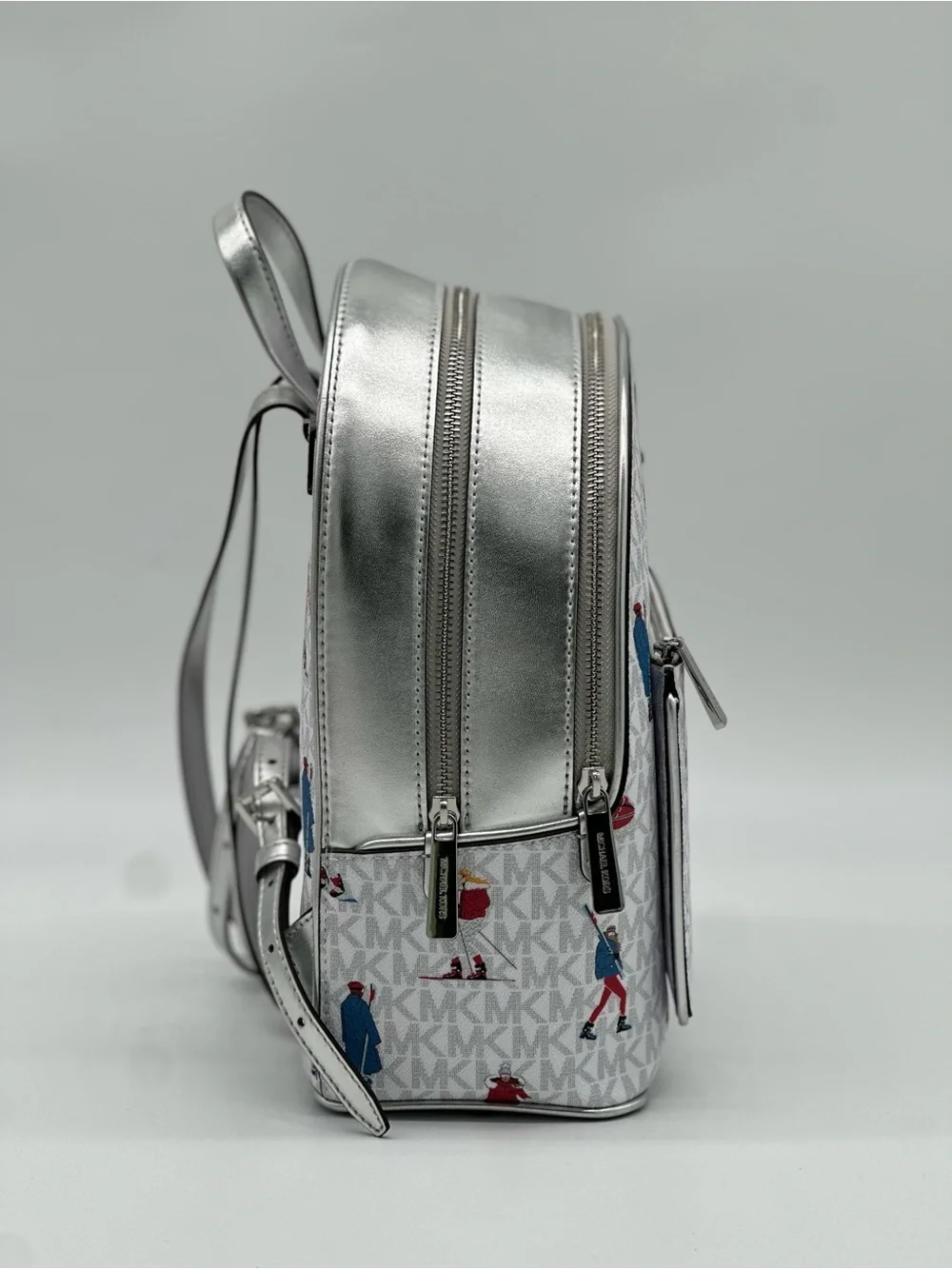 Michael Kors White Logo Print Mini Backpack with Multicolor Figures